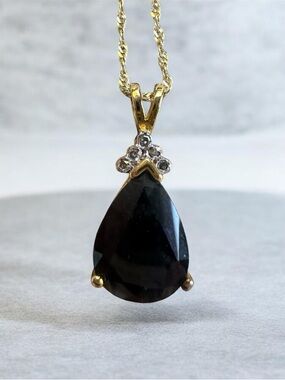 Exquisite 3.00 CT Black Sapphire & Natural Diamond Necklace in 14K Gold Vermeil